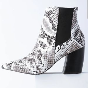 Snakeskin print booties